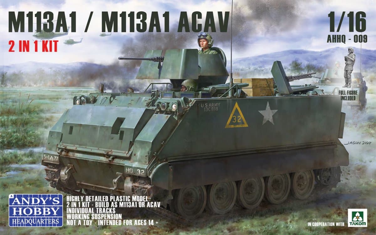 Takom Modelbouwpakket Militaire voertuigen - Andys Hobby Headquarters 009 M113A1 / M113A1 ACAV - 2 in 1 Kit - Militair Voertuig Plastic - 1:16 - Modelbouw
