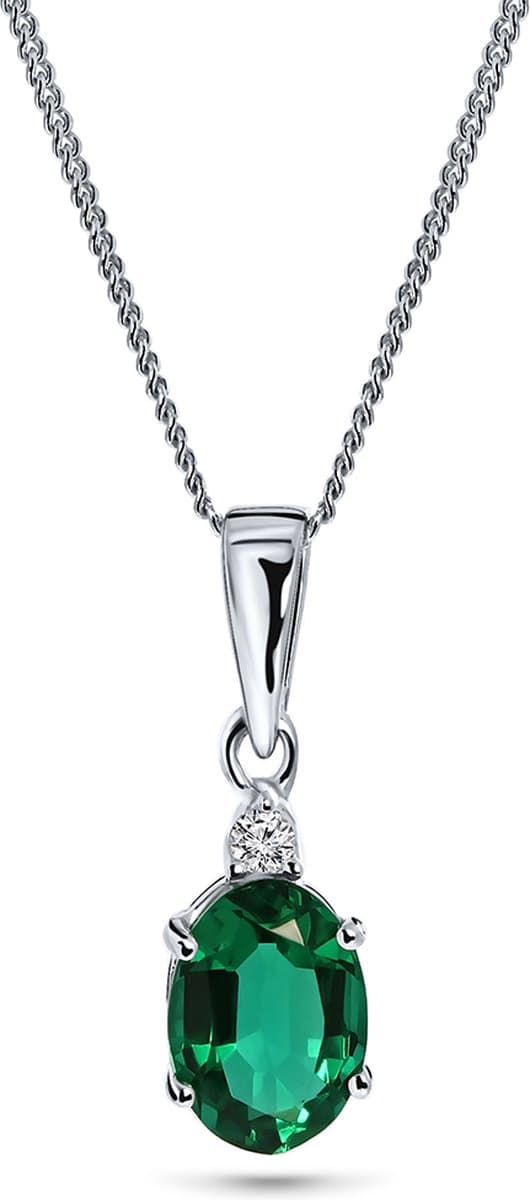Miore Pure Collier Ketting – 9 Karaat - Zilverkleurig - met Diamanten en Smaragd