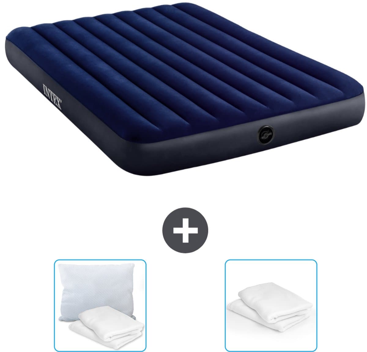 Intex Luchtbed - 2-Persoons - 152 x 203 x 25 cm cm - Blauw - Inclusief Kussen en Kussenbeschermer