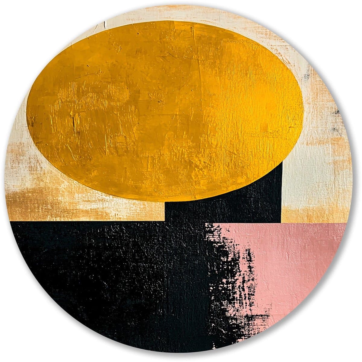 Modern minimalistisch geel zon schilderij - Zon muurcirkels - Wandschalen cirkel - Abstracte kunst - Dibond wandkunst rond - Industrieel schilderij - Muurcirkel aluminium 70x70 cm