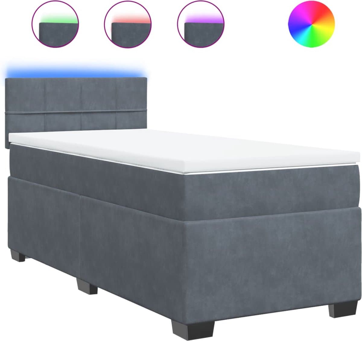 vidaXL - Boxspring - met - matras - fluweel - donkergrijs - 90x200 - cm