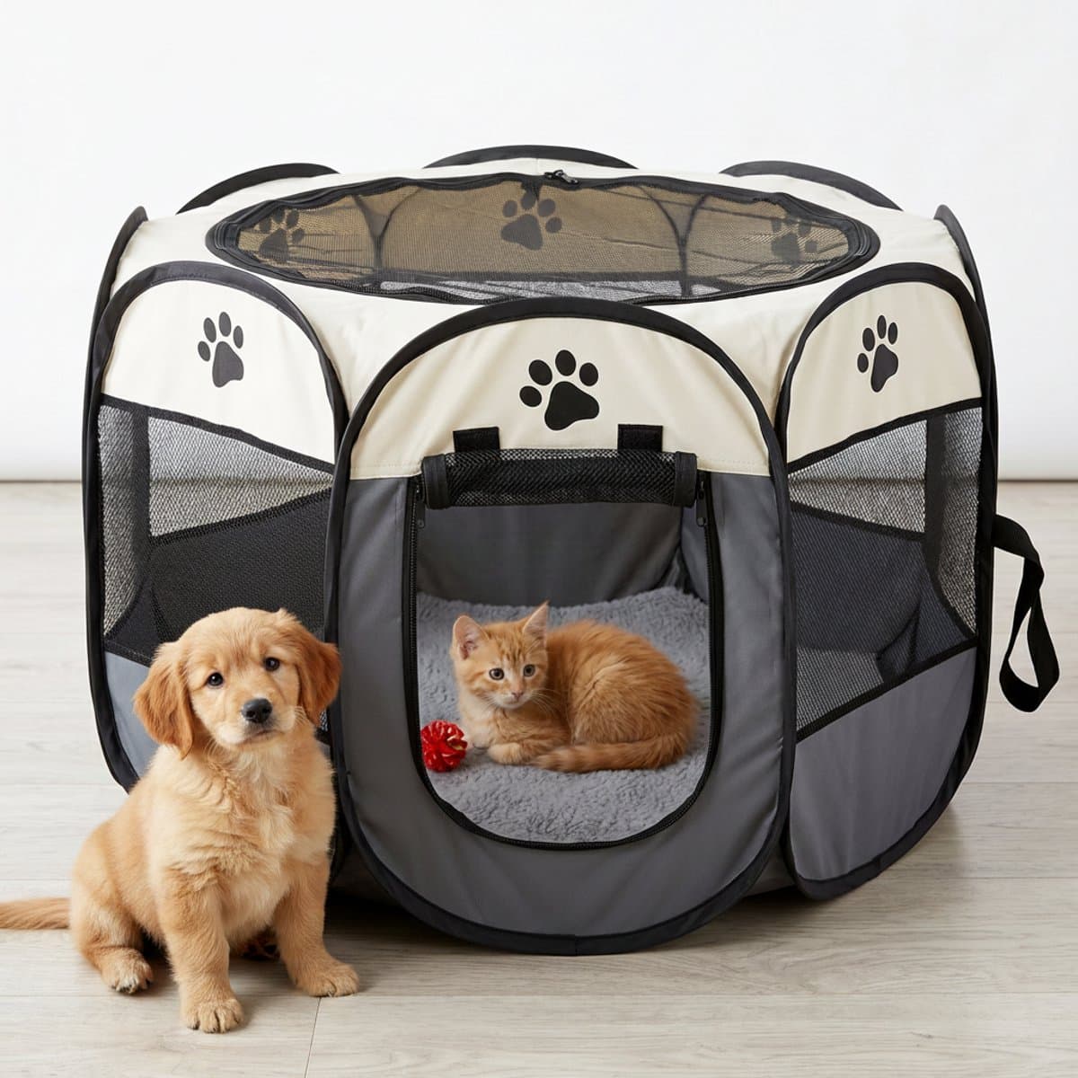 Cheqo® Puppyren - Puppytent - Hondenren - Konijnenren - Opvouwbaar - Puppybox - Dierenren - Speelren - Hondenbench voor Kleine Dieren - Binnen en Buiten - met Draagtas - Kattenren - Cavia Ren - Draagbaar - Pop-up - Huisdieren Ren - voor Katten