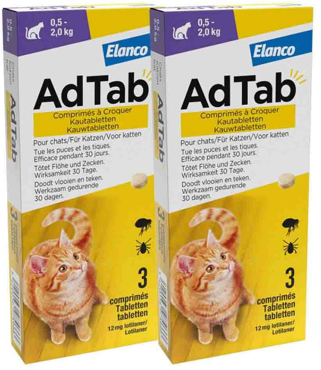 AdTab Anti Vlo en Teek Kauwtabletten Kat 0,5-2,0 kg - 2 x 3 tabletten - Voordeelverpakking