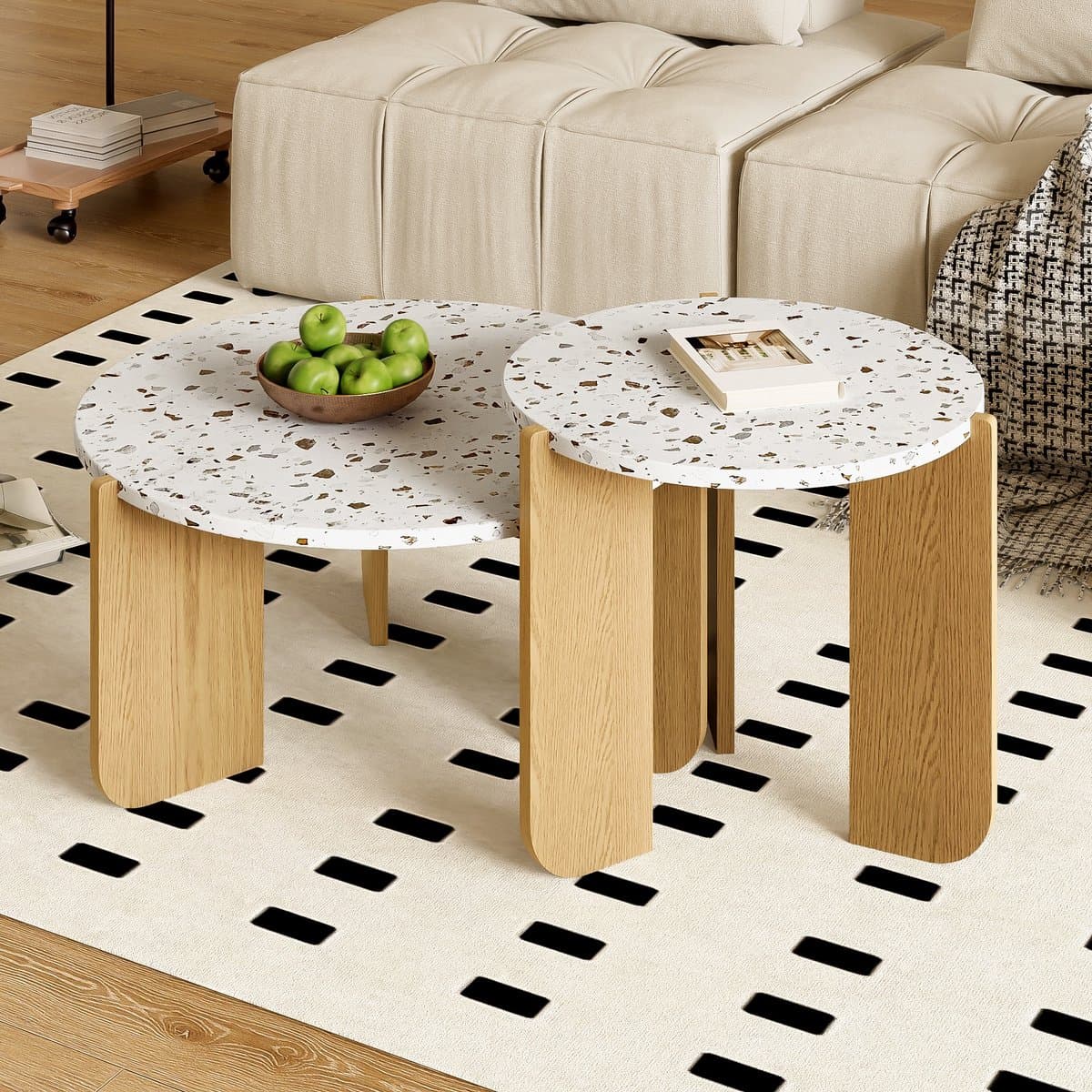 Sweiko Ronde salontafel - Set van 2 - Bijzettafel - Houtnerf - Diameter 70 cm/50 cm
