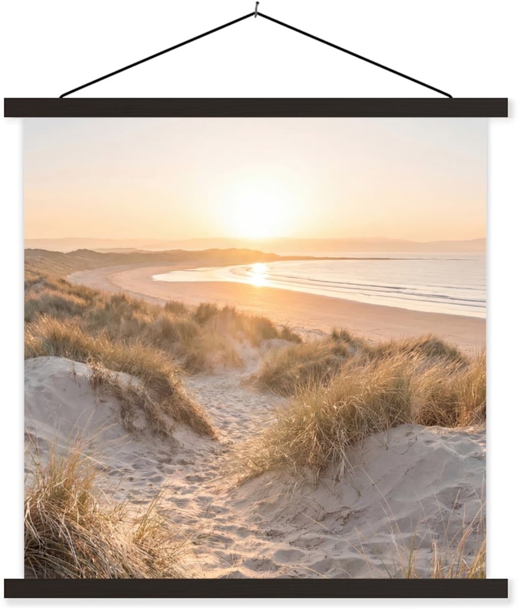 Posterhanger incl. Poster 60x60 cm - Schoolplaat - Duinen - Strand - Zee - Textielposter - Zwarte latten