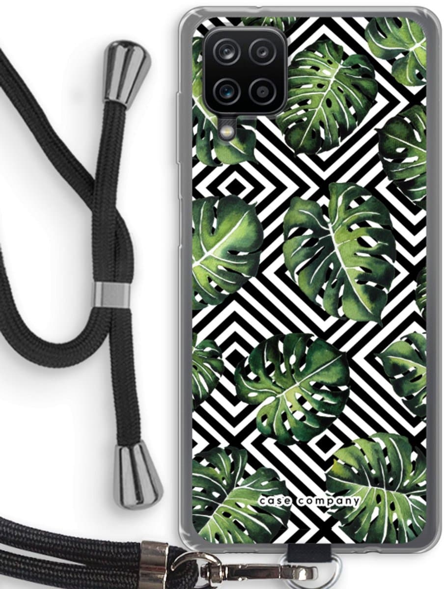 Case Company® - Hoesje met koord geschikt voor Samsung Galaxy A12 hoesje met Koord - Geometrische jungle - Telefoonhoesje met Zwart Koord - Bescherming aan alle Kanten en Over de Schermrand