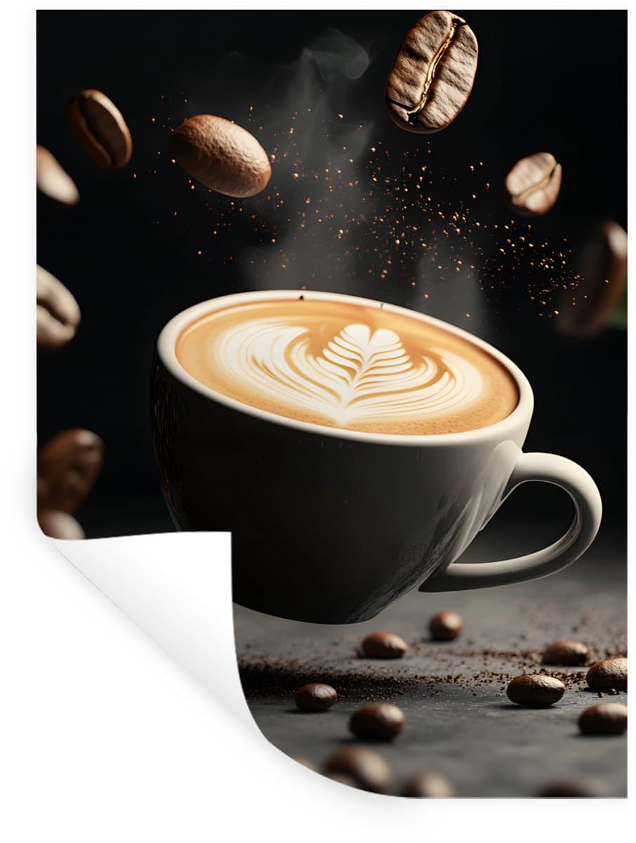 Muurstickers - Sticker Folie - Cappuccino - Kop - Bonen - Bruin - 60x80 cm - Plakfolie - Muurstickers Kinderkamer - Zelfklevend Behang - Zelfklevend behangpapier - Stickerfolie