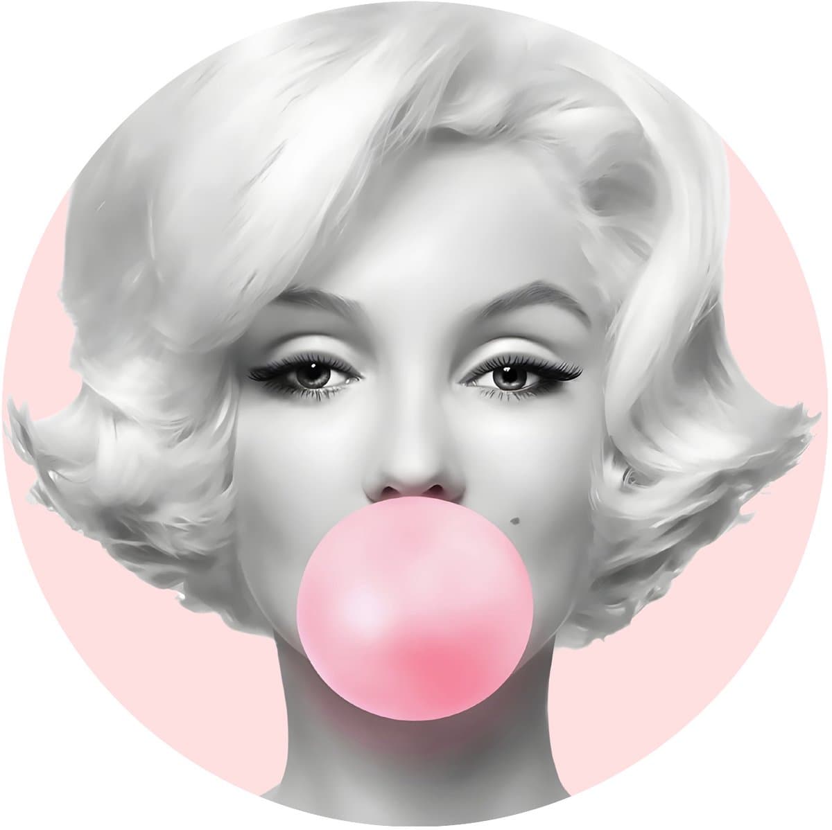 Marilyn Bubblegum Tribute Wandcirkel 90 cm - Muurcirkel Binnen - Ronde Wanddecoratie Pop Art - Eyecatcher Design, Marilyn Bubblegum