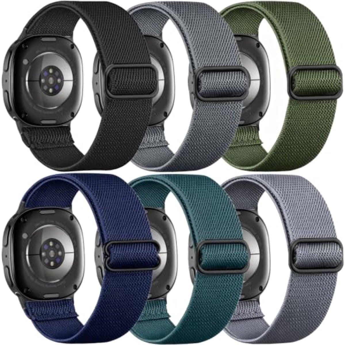 PromoHome 6 stuks elastische nylon armbanden voor Samsung Galaxy Watch 8 (40 mm, 44 mm) en Watch 8 Classic (46 mm) - Rekbare horlogeband met verstelbare gesp - Heren en dames - Nylon
