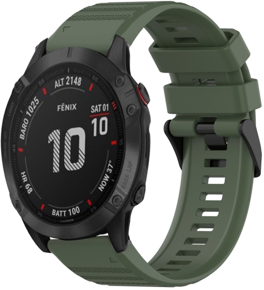 Voor Garmin Fenix 6 Sapphire GPS 22mm Horizontale Textuur Siliconen Horlogeband met Removal Tool (legergroen)