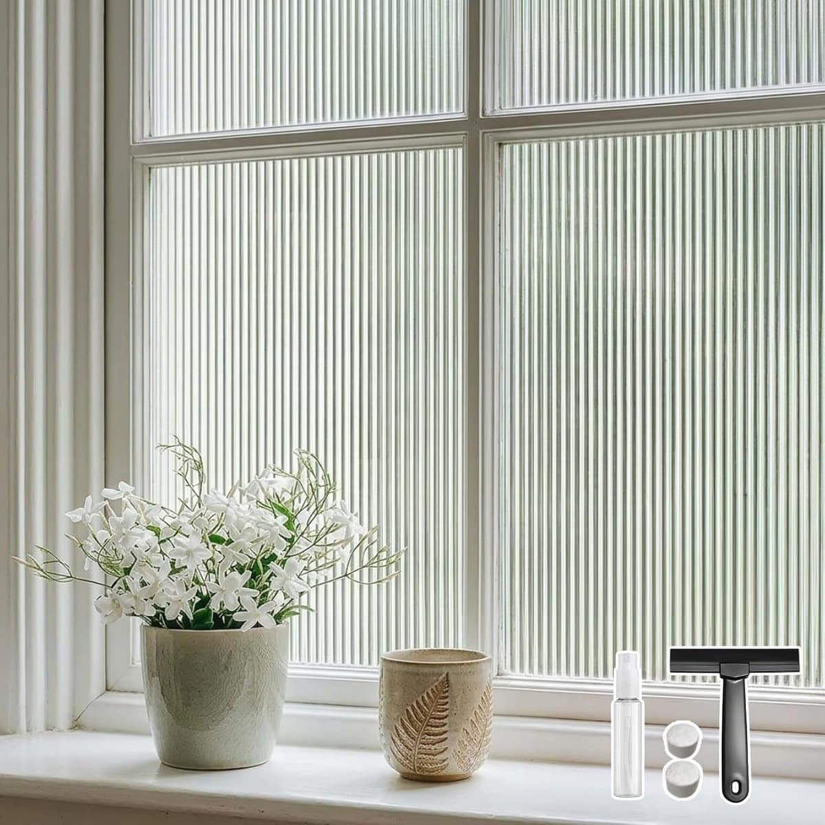 SnelShoppen - Window Film Privacy Screen - Rietpatroon - Ribbelglas Effect - Blackout Film - Electrostatische UV Bescherming voor Kantoor en Keuken -