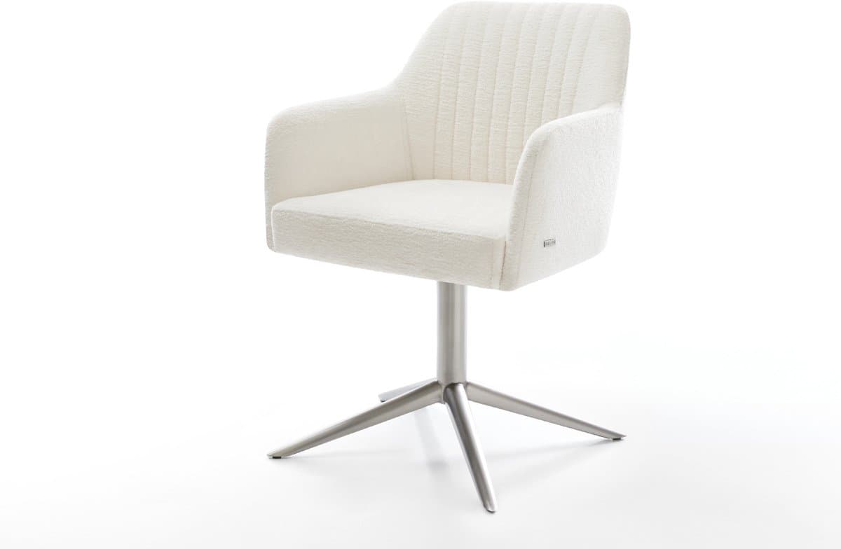 Eetkamerstoel Greg-Flex kruispoot roestvrij staal bouclé zacht beige 360° draaibaar rocker-functie pocketveer kern