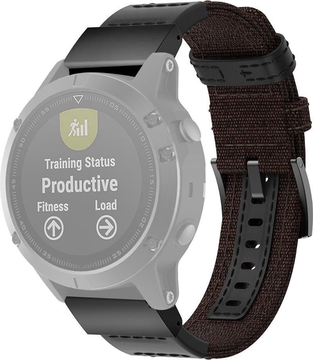 Canvas en lederen polsband horlogeband voor Garmin Fenix5 Plus, polsbandmaat: 150 + 110 mm (bruin)