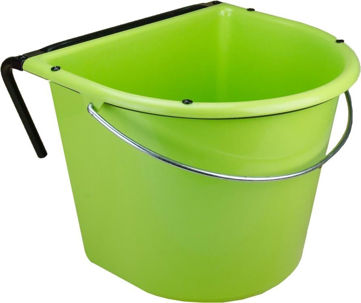 Vplast Voerbak 15 liter met ophang + hengsel - Voerbak paard - Voeremmer - Voerbak paarden ophang - Groen