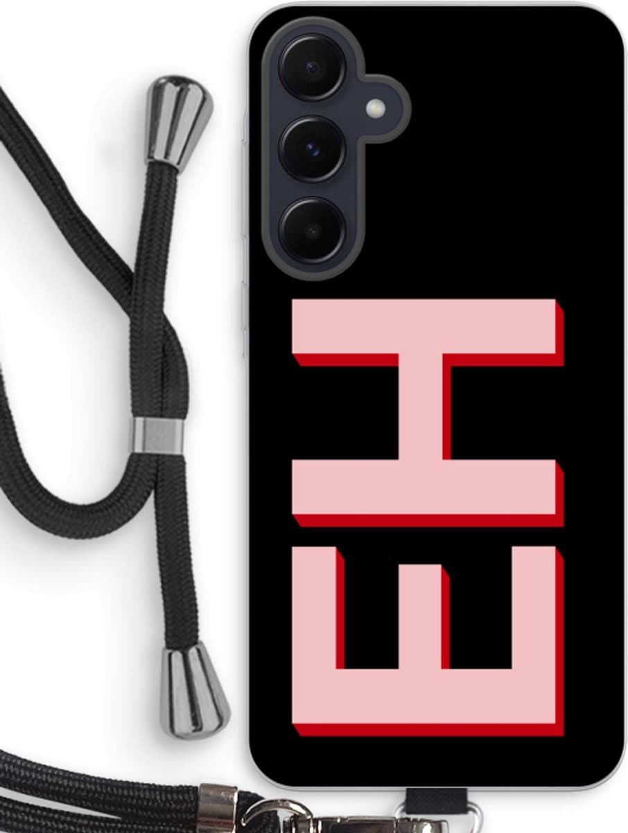 Gepersonaliseerd - Case Company® - Hoesje met koord geschikt voor Samsung Galaxy A55 hoesje met Koord - Monogram - Telefoonhoesje met Zwart Koord - Bescherming aan alle Kanten en Over de Schermrand