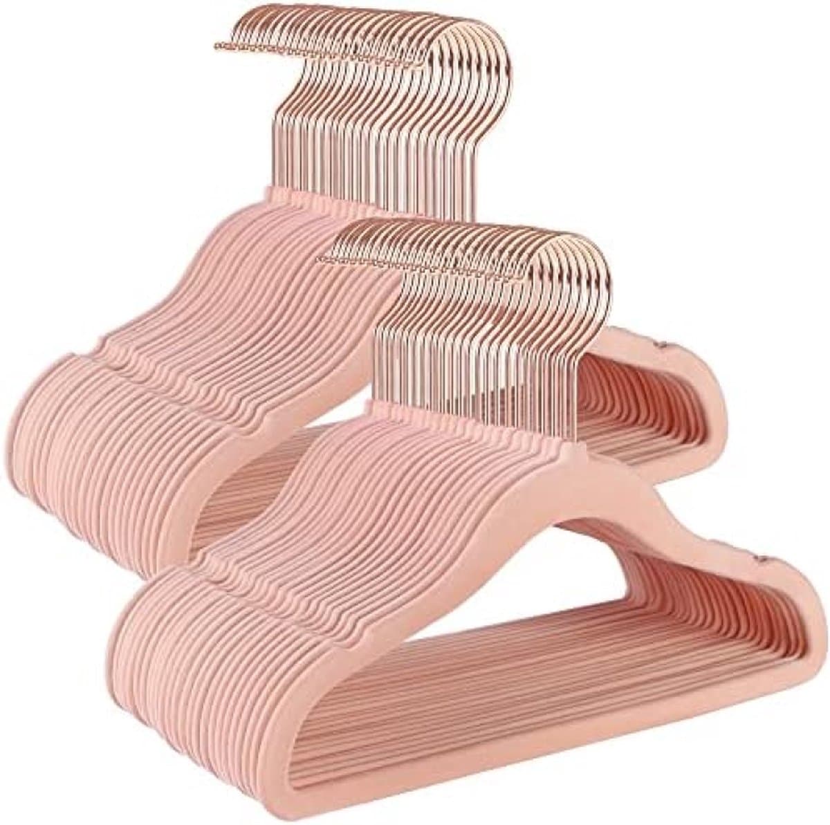 kinderkledinghangers, set van 50, met haken in roségoud, antislip en ruimtebesparend, voor garderobe, voor kinderkleding, babykleding, rok en broek voor kinderen, fluweel, lichtroze CRF027P01