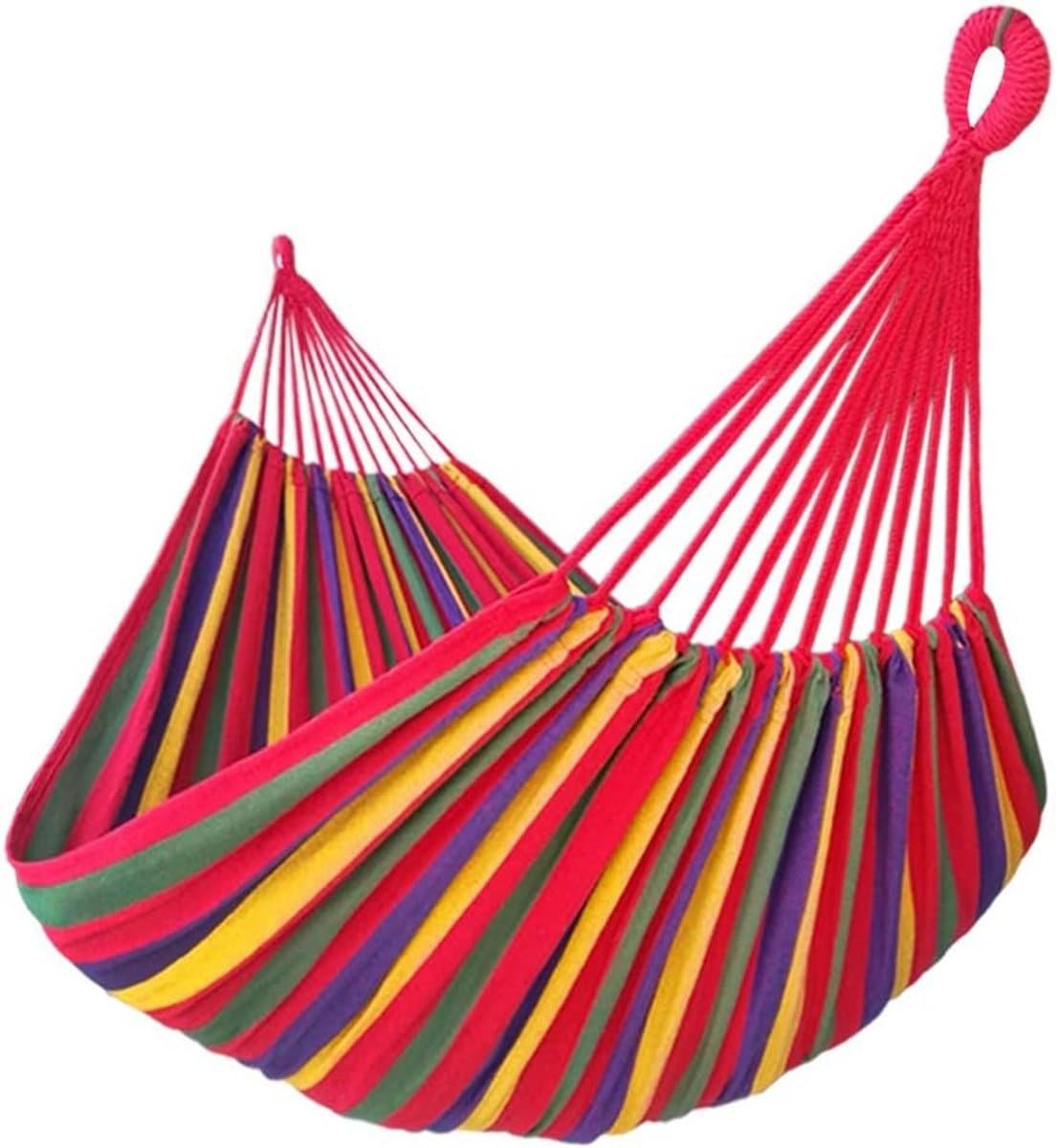Dubbele Hangmat - Katoen Canvas - Buiten Ontspannen - Handgemaakte Kwaliteit - 200 x 150 cm - Regenboog streep