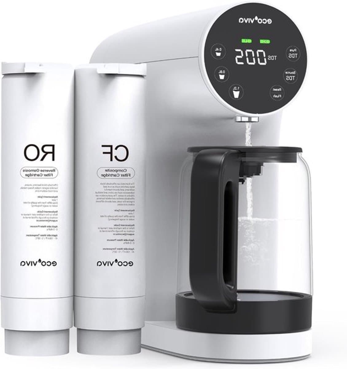 Omgekeerde Osmose Filter – Waterzuiveringssysteem – Drinkwaterfilter – Osmose Installatie – Tafelmodel – 4-traps Filtratie – Real-time TDS Monitor – Compact & Mobiel – Roestvrijstalen Glazen Kan