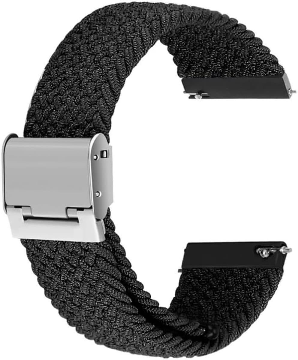 Verstelbare gevlochten nylon horlogeband voor heren en dames, comfortabel en compatibel met smartwatches en traditionele horloges, 20mm/22mm, zwart, duurzaam en stijlvol