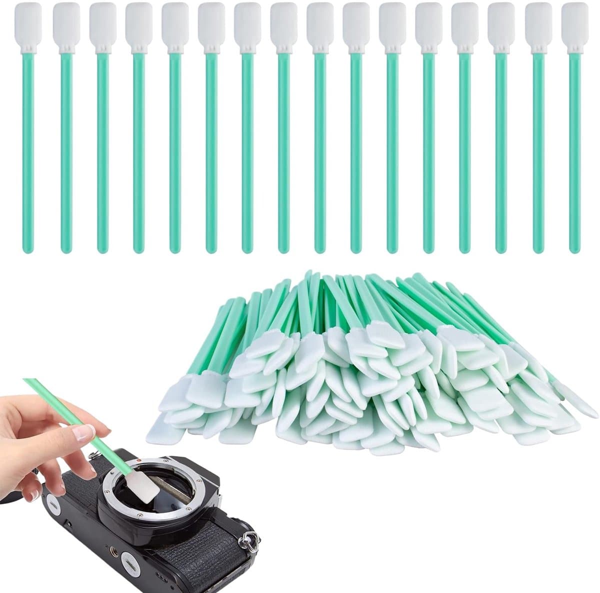 NTHProducts - Cleaning Rods - Steriele Schoonmaakstaafjes - Professioneel Gebruik - Groen - Lange Wattenstaafjes - Geschikt voor Printers en Camera's