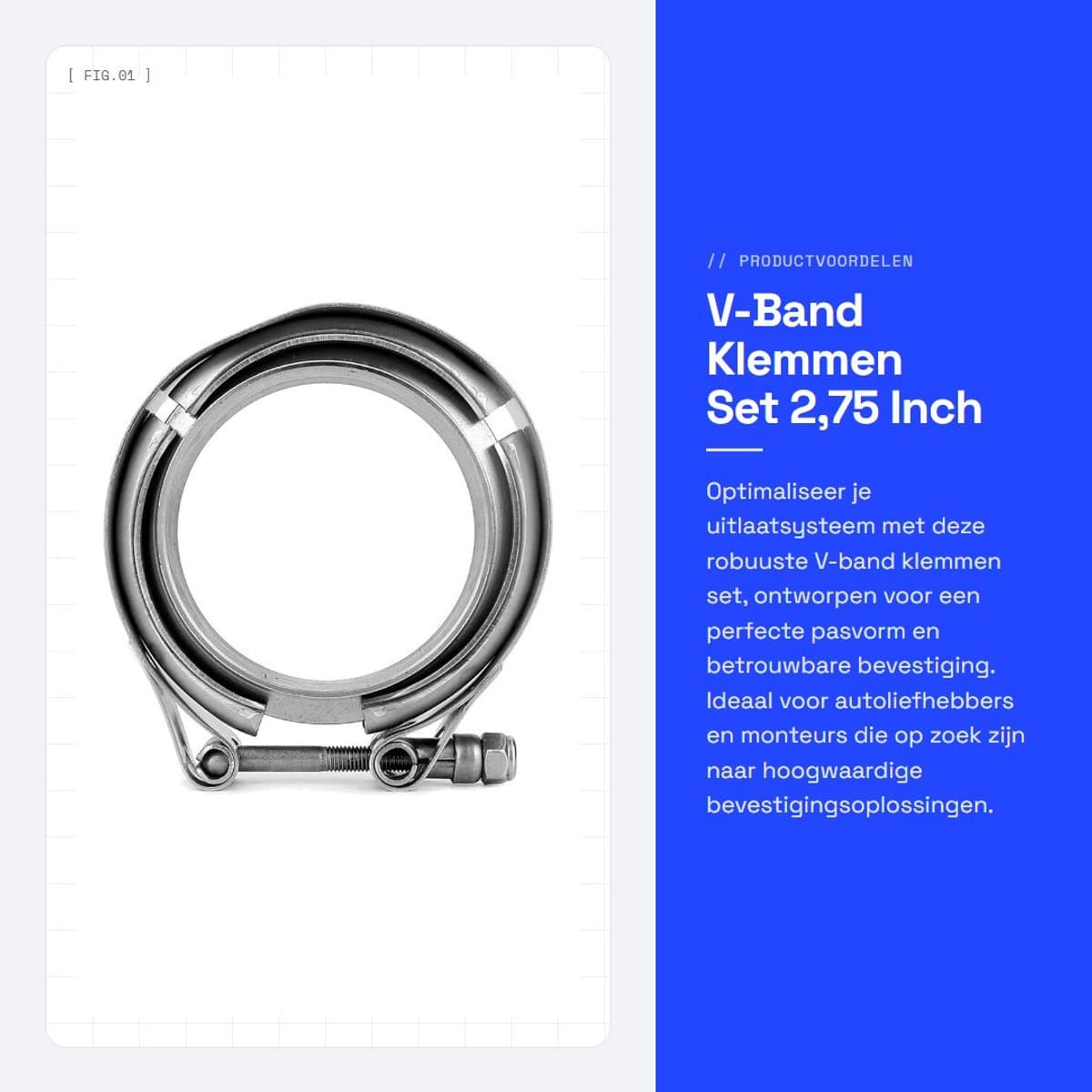 Dailygoods- Uitlaatklemmenset 2,75 inch - V-bandklem - Flens - Roestvrij staal - 2-delig - Perfecte pasvorm - Uitlaatklem