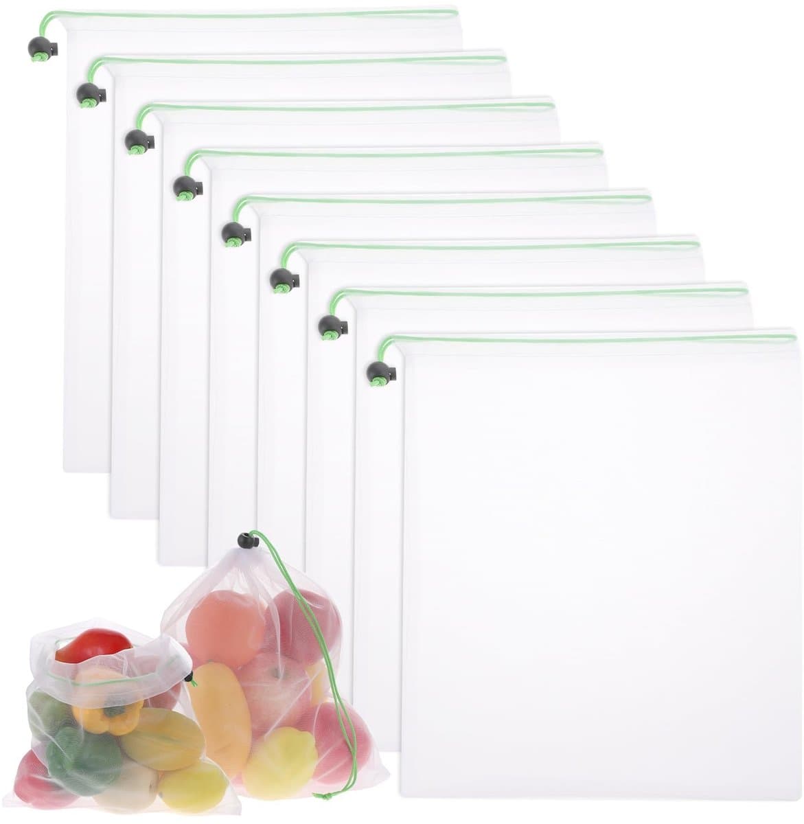 Store_9 - Herbruikbare groenteopbergzakken - Milieuvriendelijk - 8 stuks - Wasbare mesh zakken - Transparant touw - Geschikt voor groenten en fruit...