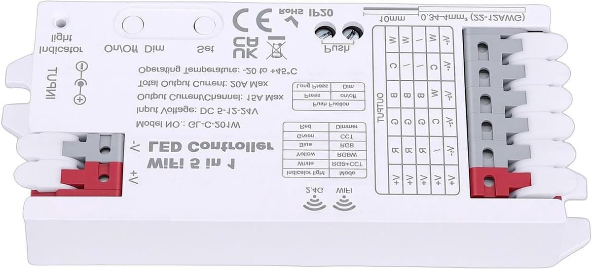 LED Lichtcontroller - Slimme Verlichting - Sfeerverlichting Creëren - WiFi Bluetooth Bediening - 20A Output - Zwart