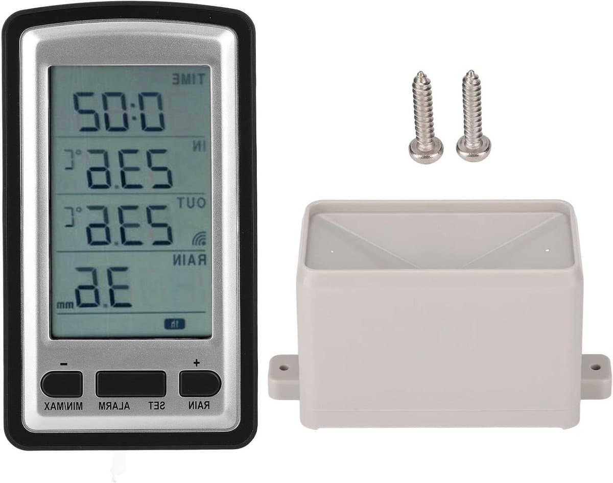 Digitale Regenmeter - Weerstation Neerslagmeter - Tuin Weer Monitoren - 100M Transmissie - 19 x 10 x 8 cm - Grijs