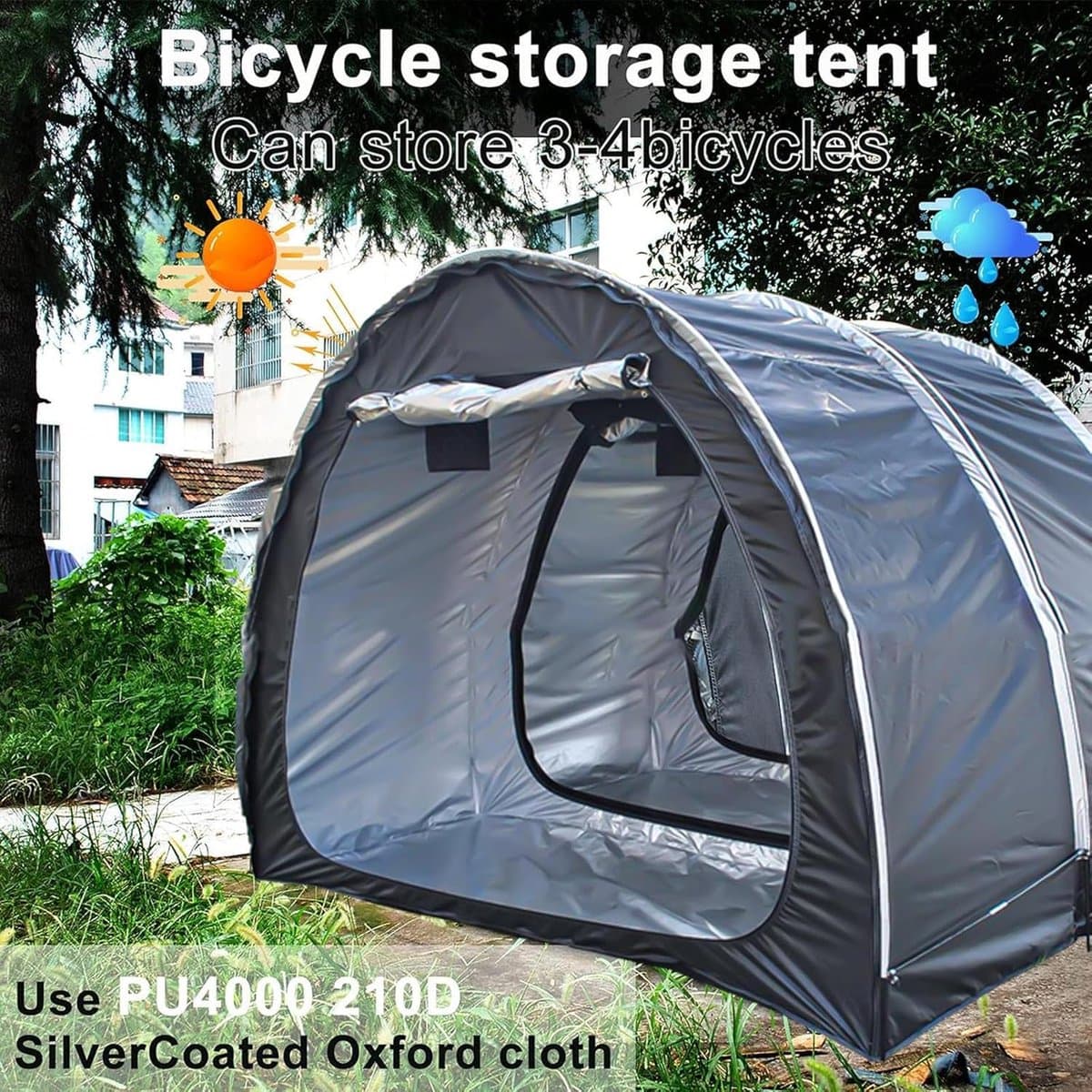 Fietsenberging Splitsbaar - Fietstent Opbergtent - Fietsen Opslaan - Dubbele Deuren - 200x80x165cm - Zwart