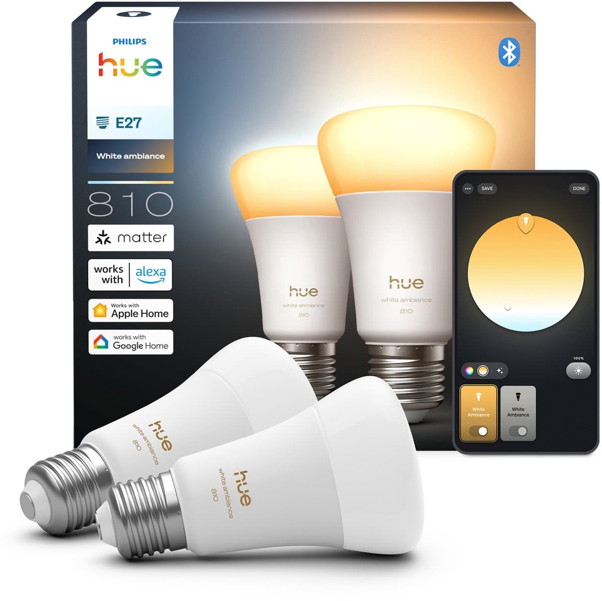Philips Hue A60 White Ambiance 810lm E27 2-pack