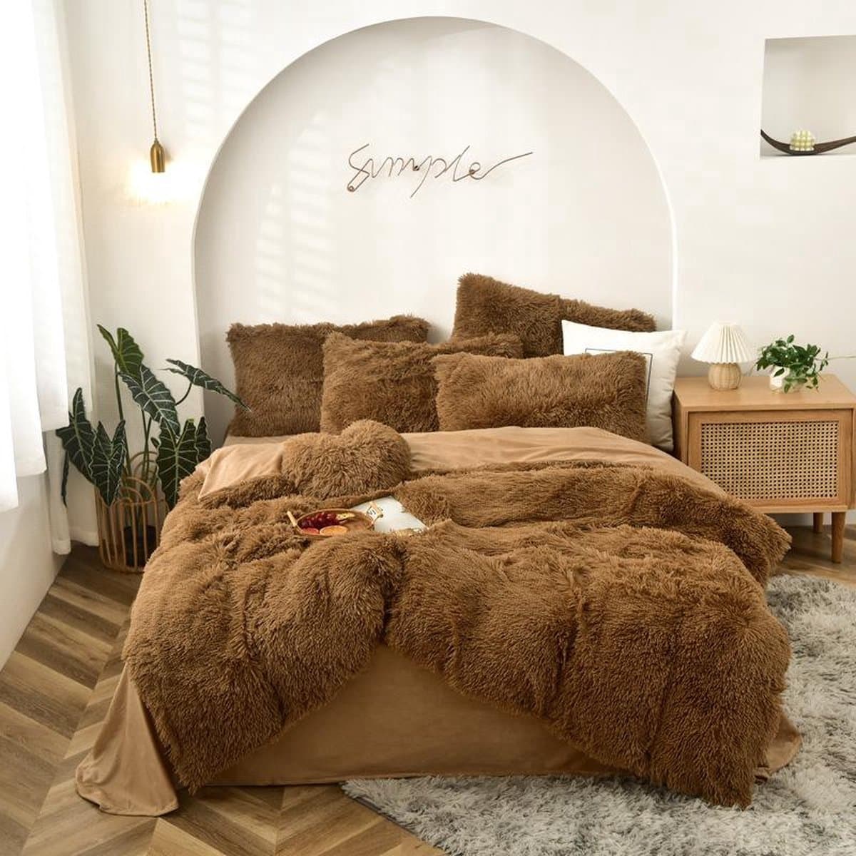 Foozzy Bruin- Ultra zachte fluwelen eenpersoons - dekbedovertrek - Luxe - Warm - Uitstraling - Decoratie + Kussensloop