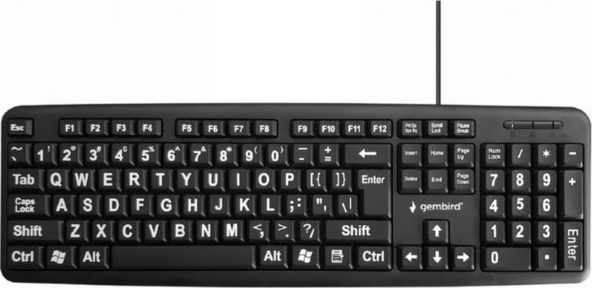 Gembird bedraad USB toetsenbord met grote letters - QWERTY (US) / zwart - 1,5 meter