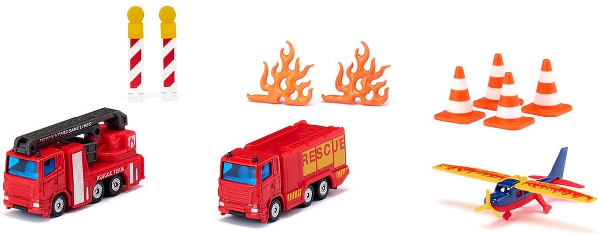 Siku brandweerauto cadeauset - 3-assige vrachtwagen en vliegtuig, meerkleurig