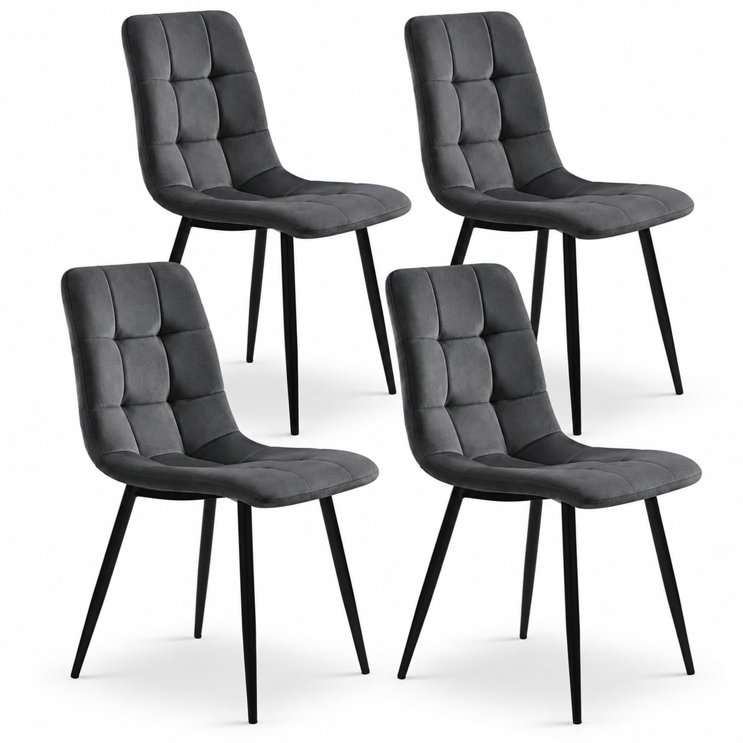 Luxevo Velvet Eetkamerstoelen Set van 4 – Velours Stoelen met Metalen Poten – Ergonomisch & Draagkracht 150 kg – Grijs
