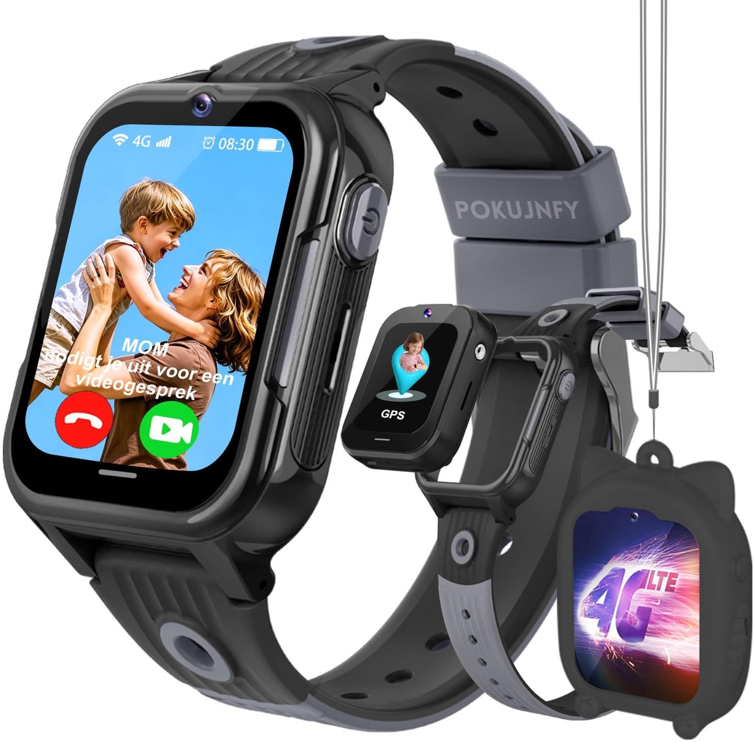 POKUJNFY 4G Smartwatch Kinderen met GPS Tracker SOS Videogesprekken - ShopVlot