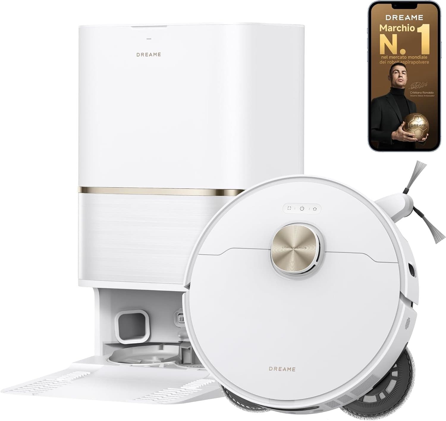 Dreame L50 Ultra AE Robotstofzuiger Parelwit - Dweilfunctie - Automatisch legen en bijvullen - Zelfreiniging op 100 °C - Huisdierenhaar - Matter Protocol - Spraak- en appbesturing - 28.000 Pa zuigkracht - Randen, hoeken, lage ruimtes, plinten
