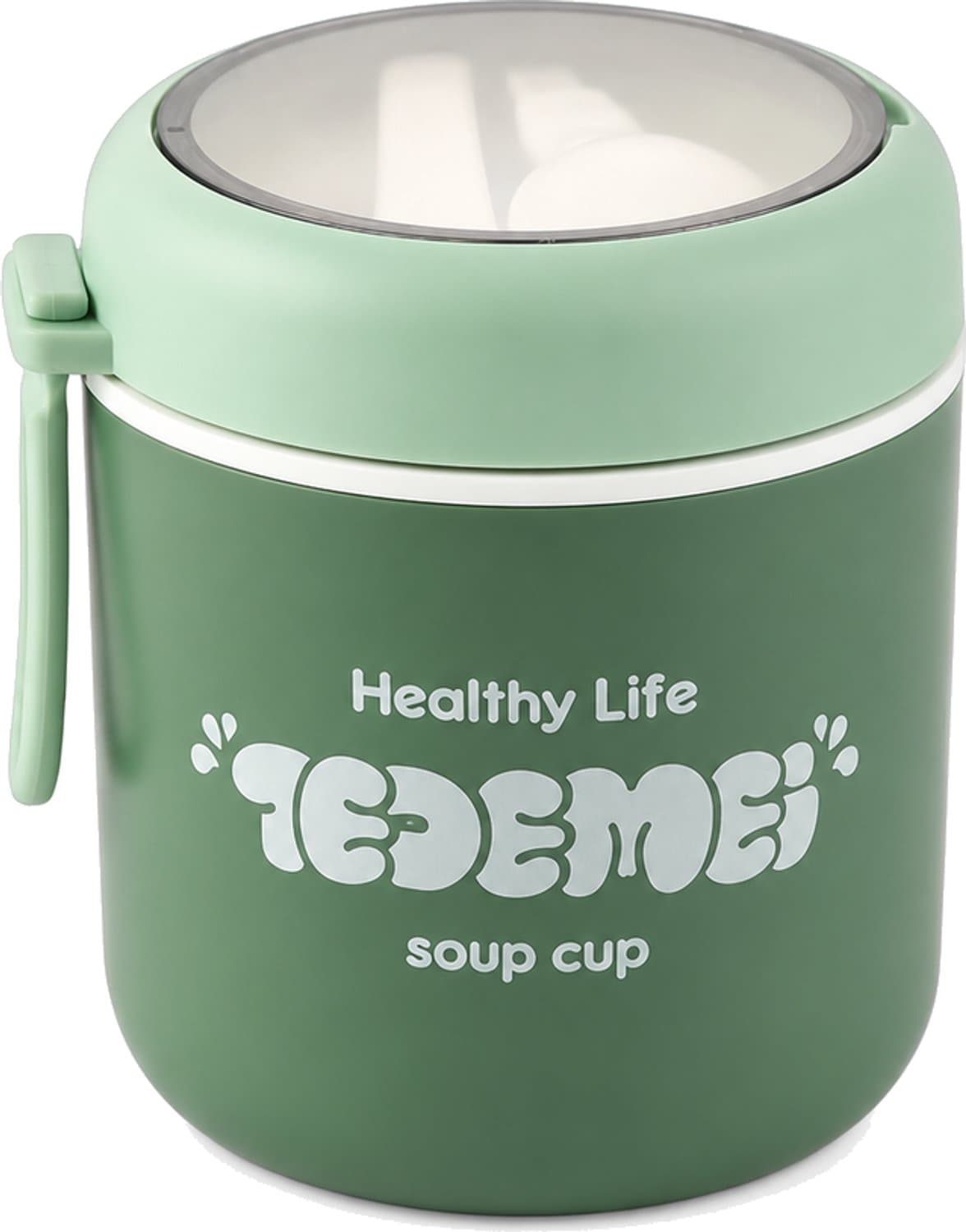 Groene soepbeker met deksel, 510 ml, enkellaagse PP-binnenbak