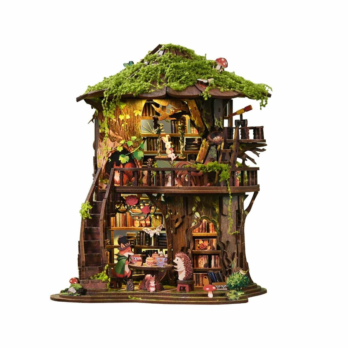 Meedeer Miniatuur bouwpakket-Miniatuur poppenhuis-Boekwinkel-Houten modelbouw-3D puzzel-Boomhut in het bos-Met Touchlamp-Voor 14 jaar +