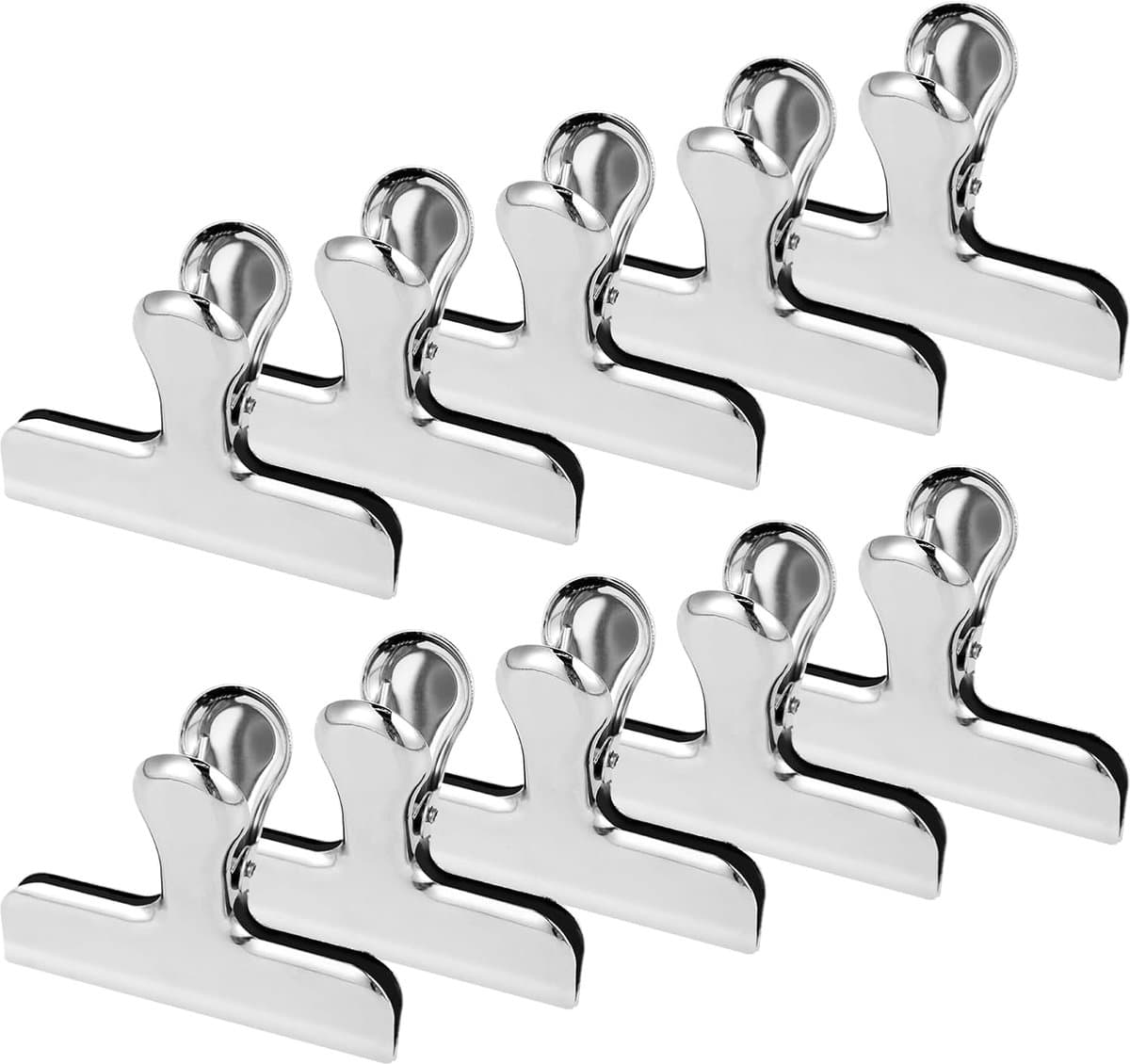 10 stuks grote sluitklemmen, metalen klemmen, clips, roestvrijstalen sluitklemmen, sterke veerkracht, ideaal voor keuken, kantoor en school (77 mm)