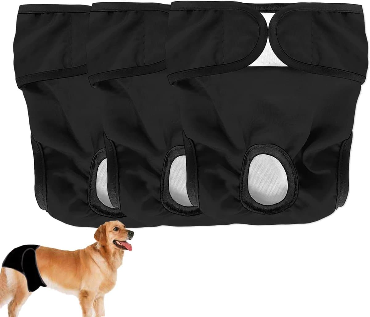 Luiers voor teefjes, hondenluiers, zeer absorberend, wasbaar en maandverband, loopbroek, hondenluiers voor teven (zwart, XL)