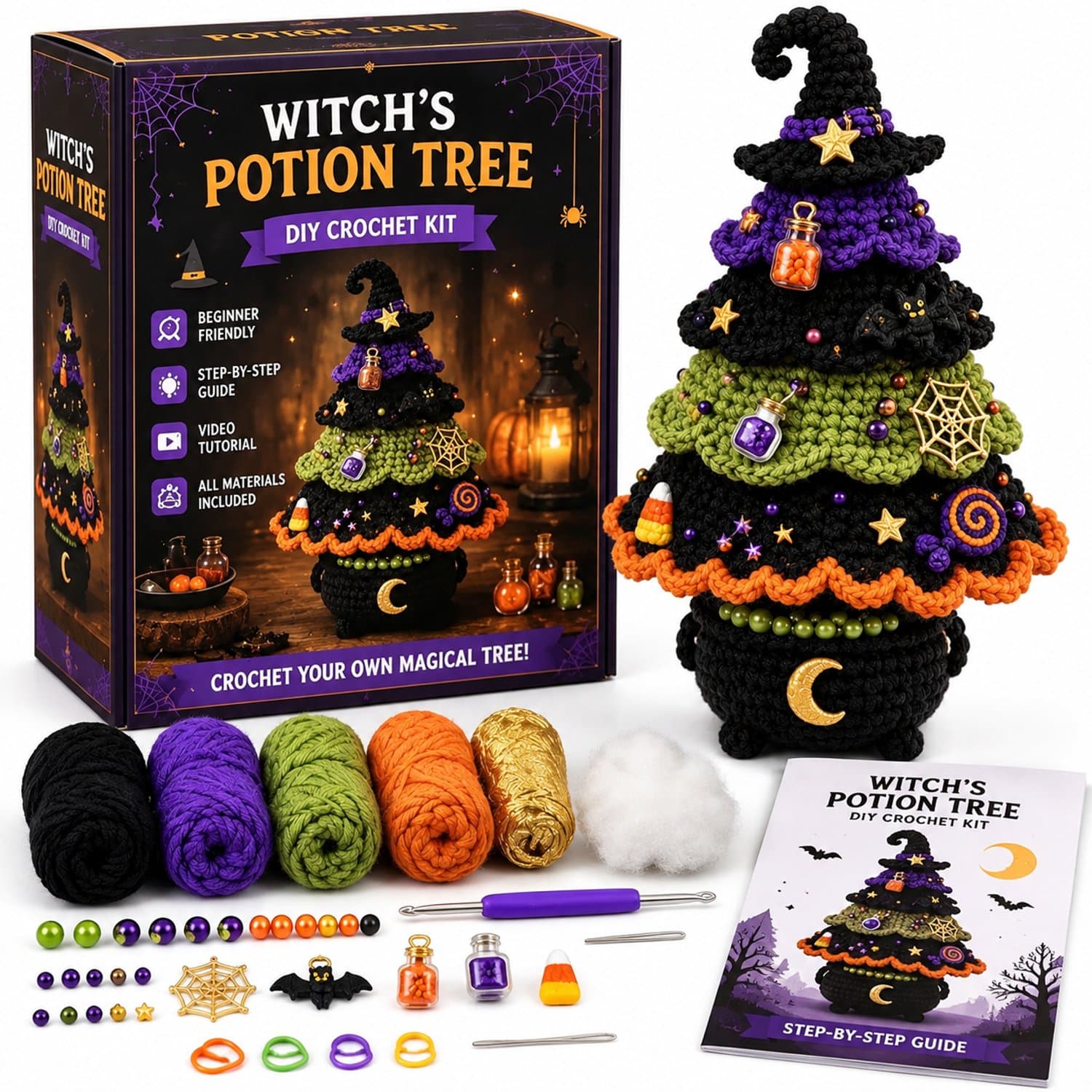 Halloween decoratie pop - Halloween Haakpakket voor Beginners - Compleet Haakset voor Volwassenen met Garen en Handleiding - DIY Handwerk Pakket - Voor Halloween Decoratie en Cadeau – Heksenhoed