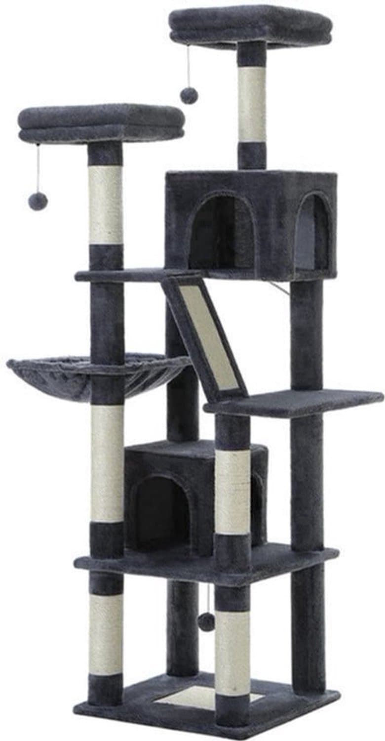 Kattenboom - Kitten Krabpaal - Katten Klimmuur - Sisal Krabpalen - Grote - 180cm Hoog - Meerdere Verdiepingen - Krabpalen - Krabplanken - Arbre a Chat - Hangmatten - Donkergrijs