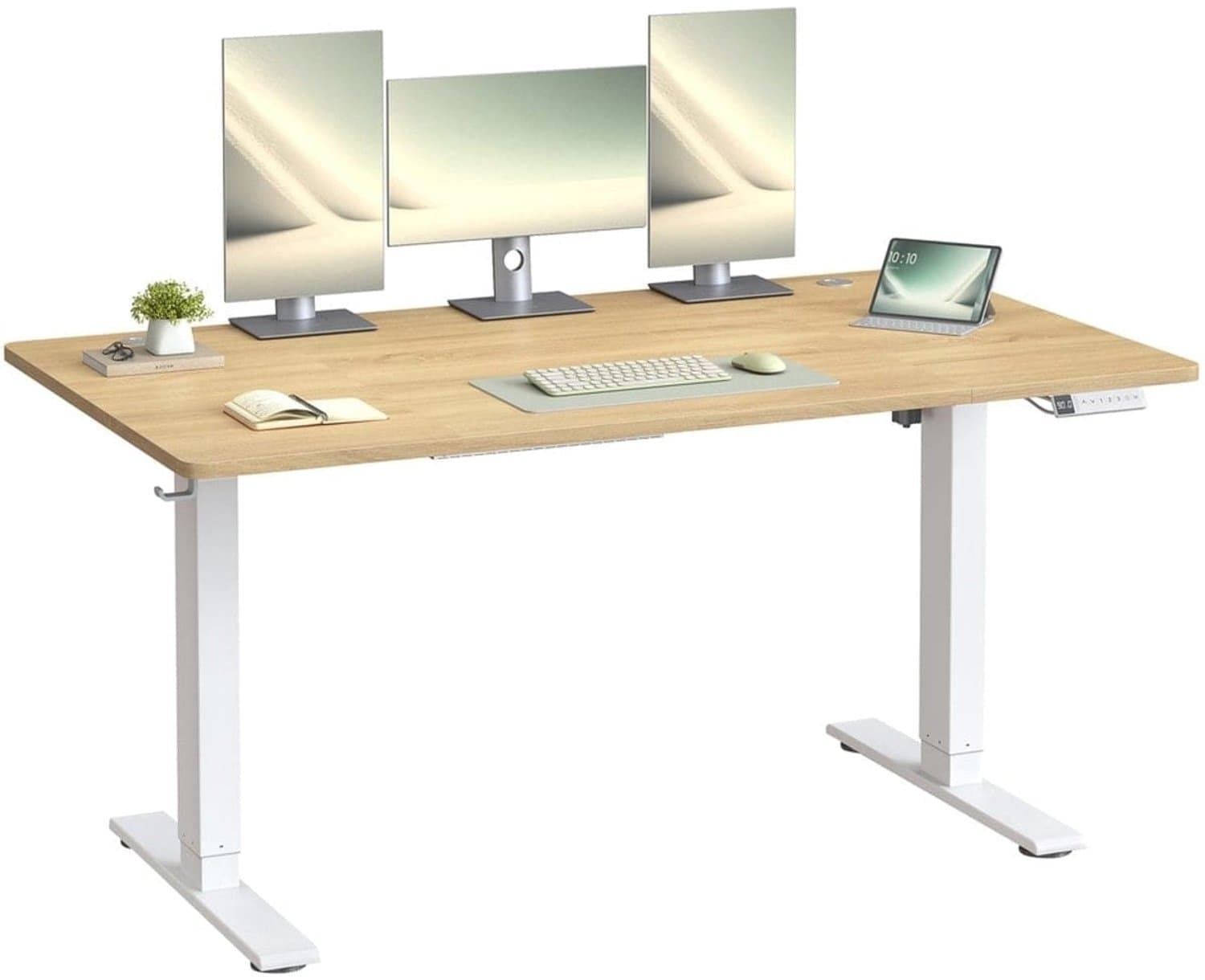 Klarven® Zit Sta Bureau Wit-eiken - Elektrisch Zitstabureau - Standing Desk - USB-C Poort - 3 Geheugenstanden - 140x80x72-120 cm