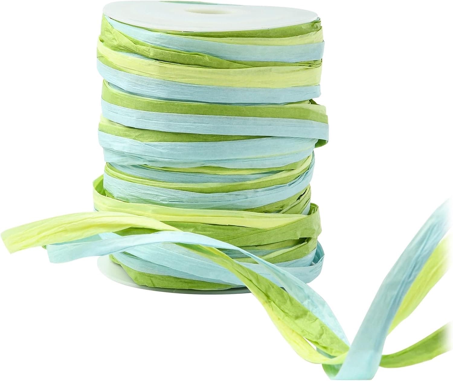 Ipotkitt 100m green and blue natural raffia ribbons packaging paper ribbons bouquets decorations for DIY spring craft - ShopVlot