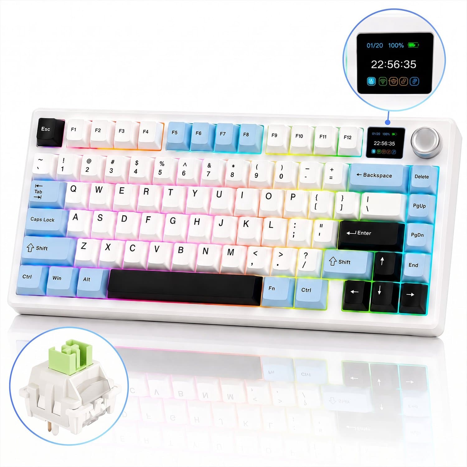 AULA F75 MAX - Draadloos Mechanisch Toetsenbord Met TFT-Scherm En Draaiknop - Gamingtoetsenbord Met Pakking In 75%-Layout - Hot-Swappable - RGB-Achtergrondverlichting - Voor PC/Mac/Linux