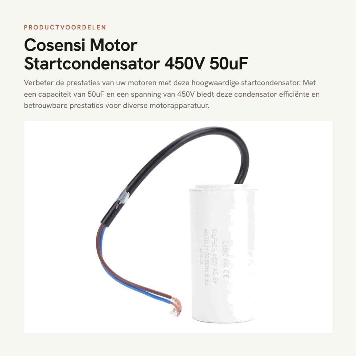 Solidchoice - Motor Startcondensator - 450V 50uF - Zelfherstellend - Stabiele Prestaties - Geschikt voor Huishoudelijke Apparatuur - Eenvoudige Install...