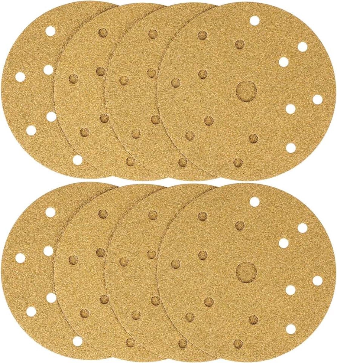 40 stuks schuurschijven voor excentrische schuurmachines, 150 mm schuurpapier met 15 gaten, 15 gaten, klittenband schuurbladen voor houtmaterialen, spaanplaat, metaal (60 korrelgrootte, geel)
