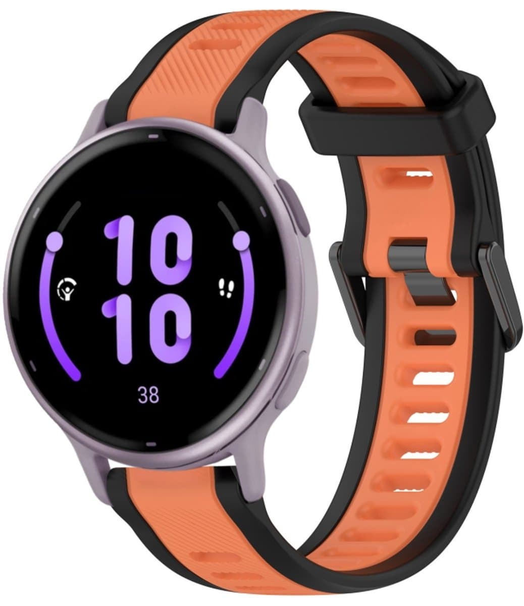 Voor Garmin Active 5 20 mm tweekleurige siliconen horlogeband met textuur (oranje + zwart)