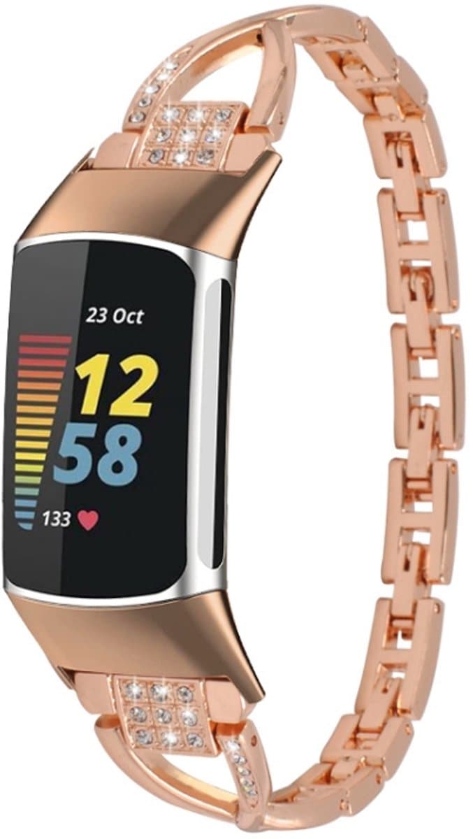 For Fitbit Charge 2 Diamond Metal Watch Band(Rose Gold)