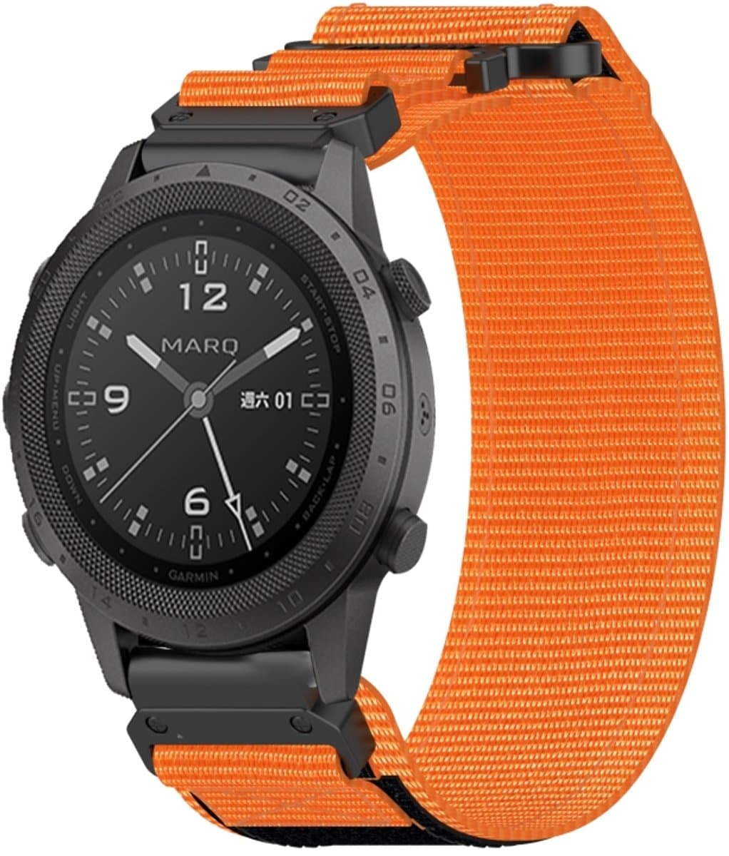 Voor Garmin MARQ Commander 22 mm nylon klittenbandsluiting horlogeband (oranje)